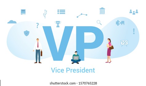 vp vice president concept with big word or text and team people with modern flat style - vector