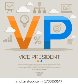 VP (vice president), letters and icons. Vector illustration.