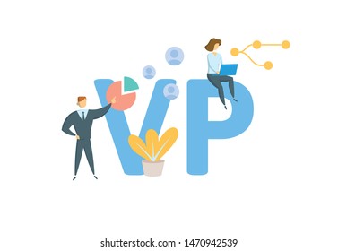 VP, Vice-President. Concept with people, letters and icons. Colored flat vector illustration. Isolated on white background.