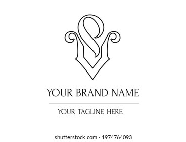 VP Victorian monogram. logotype in retro stile with lino cut effect.
