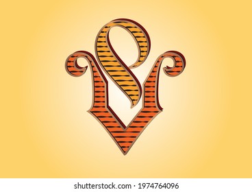 VP Victorian monogram. logotype in retro stile with lino cut effect.