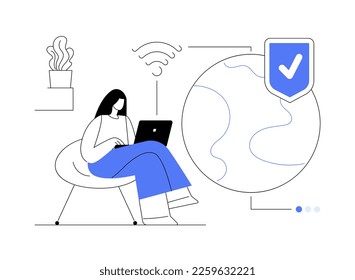 VPN access abstract concept vector illustration. Virtual private network access, remote proxy server, VPN service, unblock website online, secure internet, global connection abstract metaphor.