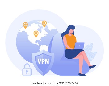 VPN access. VPN to protect personal data in smartphone and computer. Virtual Private Network. Secure network connection and privacy protection. flat vector illustration banner