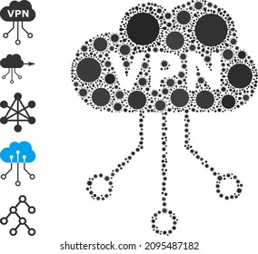 VPN cloud mosaic icon. Vector mosaic is done with random viral icons. Coronavirus mosaic VPN cloud icon and more icons. VPN cloud mosaic for isolation images.