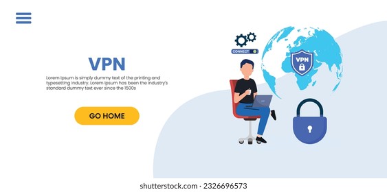 VPN for computer or smartphone. User protecting personal data with VPN service. Concept of virtual private network, сyber security, secure web traffic, data protection. Vector illustration