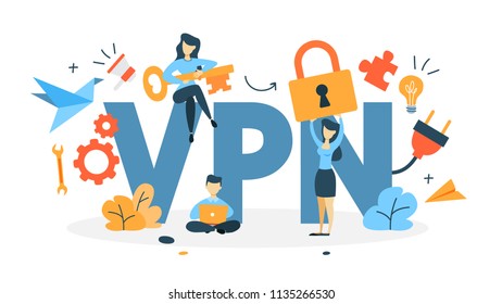 VPN concept. Using internet via virtual private network. Modern technology and virtual life. Idea of privacy in the internet. Isolated flat vector illustration