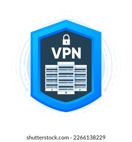 VPN connecting secure Database. Protecting personal data with VPN service. Private network, cyber security, secure web traffic, data protection. Vector illustration.