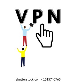 VPN connection with hand vector. Mobile concept and web design Flat cartoon character isolated on white background