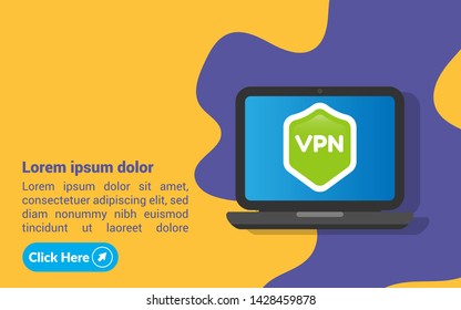VPN connectivity banner. Secure virtual private network connection concept. laptop and shield.
