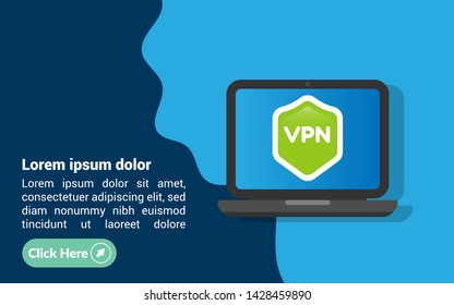 VPN connectivity banner. Secure virtual private network connection concept. laptop and shield.