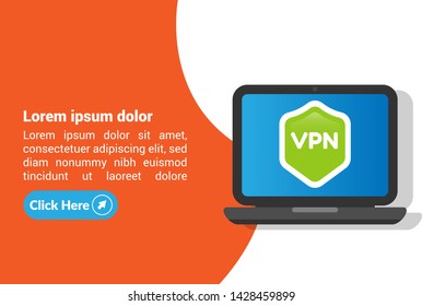 VPN connectivity banner. Secure virtual private network connection concept. laptop and shield.