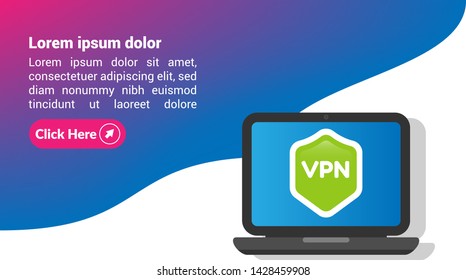 VPN connectivity banner. Secure virtual private network connection concept. laptop and shield.
