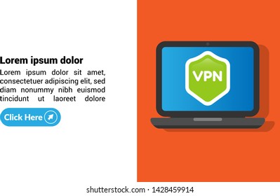 VPN connectivity banner. Secure virtual private network connection concept. laptop and shield.