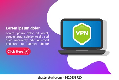 VPN connectivity banner. Secure virtual private network connection concept. laptop and shield.