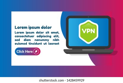 VPN connectivity banner. Secure virtual private network connection concept. laptop and shield.