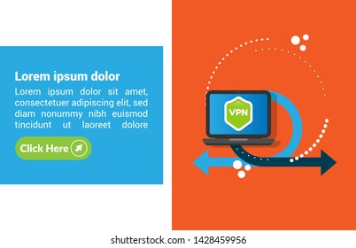 VPN connectivity banner. Secure virtual private network connection concept. laptop and shield.