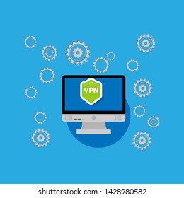 VPN connectivity concept . Secure virtual private network connection concept. laptop and shield.flat design