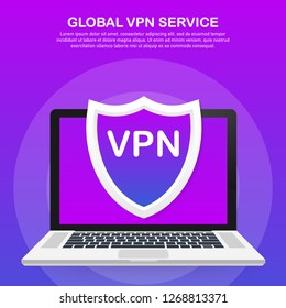 VPN connectivity. Secure virtual private network connection concept. Isometric vector stock illustration in ultraviolet colors.