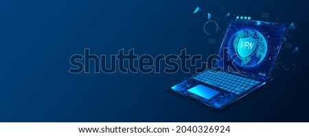 VPN. Data encryption, IP substitute, secure connection concept. Cyber security and privacy, personal info protection 3d vector illustration, web banner. Secure VPN connection concept.  Vector.