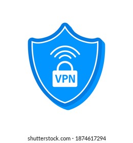 VPN flat blue secure label on white background. Vector illustration.