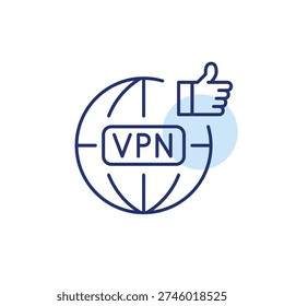 VPN globe and like. Established international connection, quality security. Pixel perfect, editable stroke vector icon