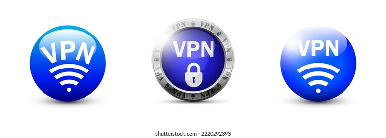 Vpn Glossy Button Set. Flat Vector Illustration.