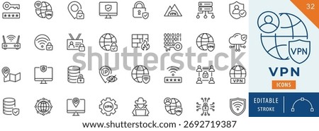 VPN icon collection set. Editable stroke.