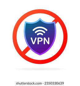 VPN icon. Flat, purple, ban bypass, red line, VPN shield. Vector illustration