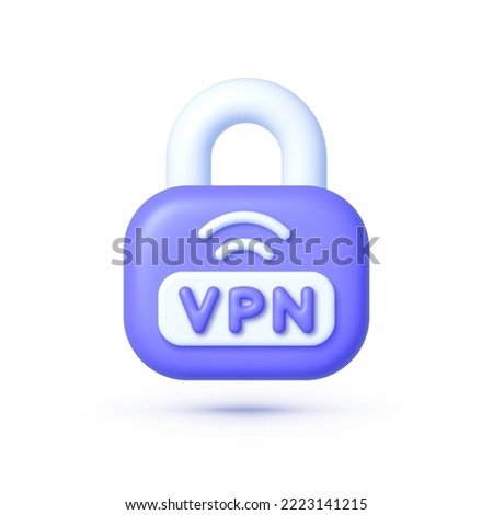 VPN icon isolated in 3d style on white background. Icon with vpn icon for web design. Safety concept. 3d secure icon. Internet network concept. Vector illustration