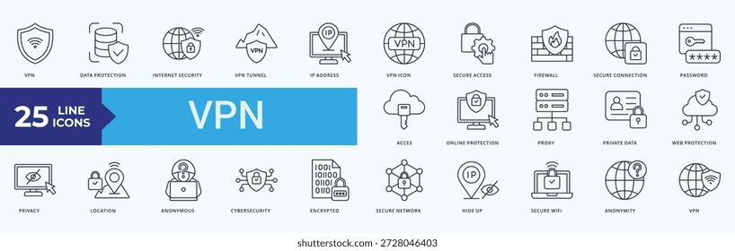 VPN Icon Pack Illustration Vector Outline Style 