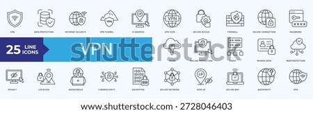 VPN Icon Pack Illustration Vector Outline Style 