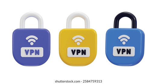 vpn icon with padlock icon set 3d render concept of protected private network
