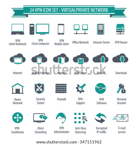VPN icon set - 24 icon set - Virtual Private Network