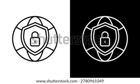 Vpn Icon Set In Black And White Outline Vector Illustration