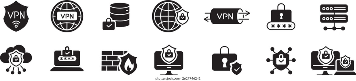 VPN icon set. Editable vector icons collection.