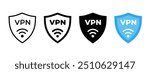 VPN icon set. Virtual private network vector illustration. Wi-fi connection shield pictogram. Web security symbol. Firewall encryption protocol sign. Web server protection isolated concept.