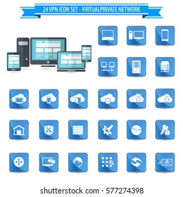 VPN Icon Set . Virtual Private Network .Vector  Illustration.