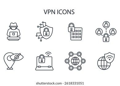 vpn icon set.Vector.Editable stroke.linear style sign para uso Diseño web, logo.Symbol illustration.