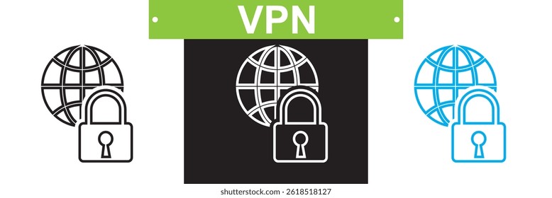 VPN icon. Vector for websites, mobile interfaces, presentations, banner, visual branding etc. Vector illustration. isolated on white and black background. EPS 10