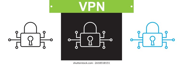 Icono de VPN. Vector para Sitios web, interfaces móviles, presentaciones, Anuncio, imagen de marca, etc. Ilustración vectorial. aislado en el fondo blanco y negro. EPS 10