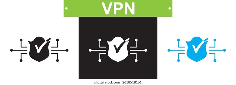 VPN-Symbol. Vektorgrafik für Websites, mobile Schnittstellen, Präsentationen, Banner, visuelles Branding usw. Vektorgrafik. einzeln auf weißem und schwarzem Hintergrund. EPS 10