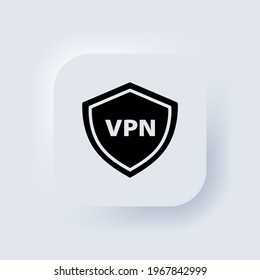 VPN icon. Virtual private network icon. User protecting personal data with VPN service. Cyber security, secure web traffic, data protection. Neumorphic UI UX user interface web button. Vector EPS 10.