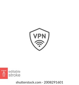 Vpn Icon. Virtual Private Network Internet Security. Simple Shield With Protection Wi-fi. Active Safety. Firewall. Outline Style Editable Stroke. Vector Illustration Design On White Background. EPS 10