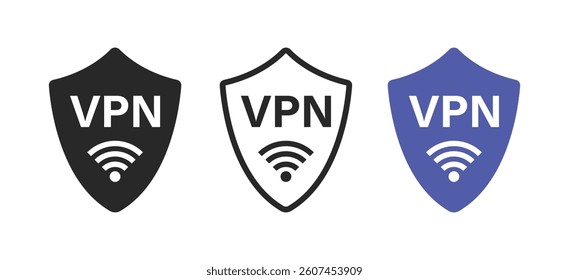 VPN icon. Virtual Private Network sign symbol. Representing secure internet connections and online privacy protection. Perfect for digital security, VPN apps, and cybersecurity-related services. Vecto