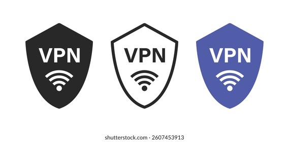 VPN icon. Virtual Private Network sign symbol. Representing secure internet connections and online privacy protection. Perfect for digital security, VPN apps, and cybersecurity-related services. Vecto