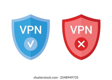 VPN icon Wireless shield wifi and no vpn icon sign. flat design set. Wifi internet signal symbols security shield isolated. Vector illustration