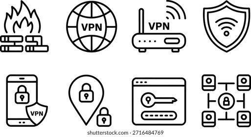 Ícones Vpn representando a segurança e a privacidade online
