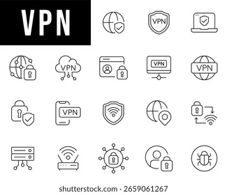 VPN Line Editable Icons set. Vector illustration in modern thin line style of technology	