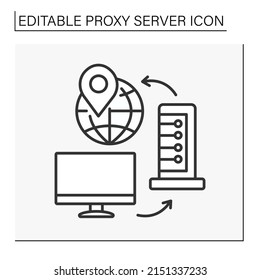 VPN line icon. Change IP address and location.Virtual private network. Encrypted connection to the Internet. location. Proxy server concept. Isolated vector illustration. Editable stroke