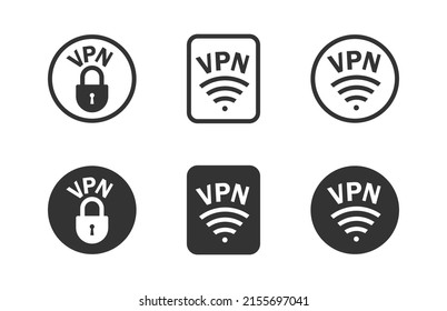 Vpn Lock Icon Set. Safe Vpn Symbol. Flat Vector Illustration.
